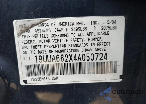 2004 Acura Tl from USA, damaged, VIN 19UUA662X4A050724